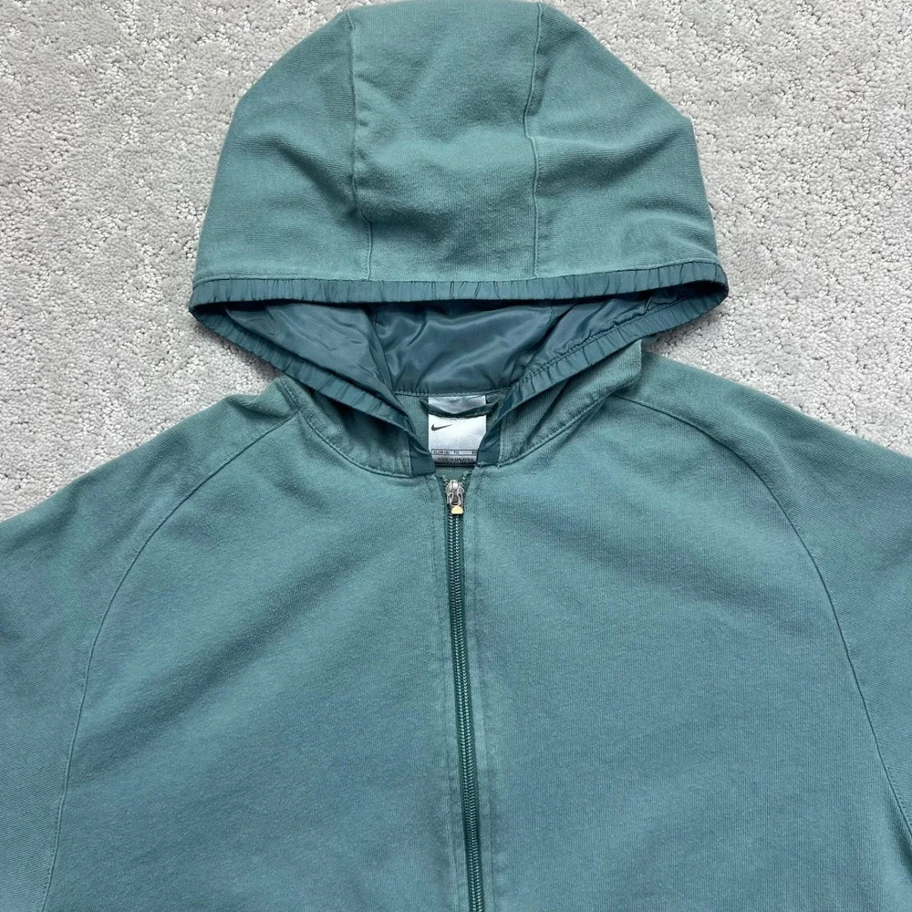 VINTAGE Y2k Nike Hoodie Womens XL (16-18) Blue Green Full Zip Pockets Swoosh